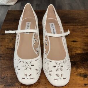 Steve Madden White Heels with Mary Jane Style and Decorative Cutouts